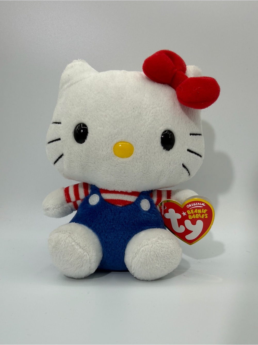 Hello Kitty Plush - White with Red Bow and Blue Overalls